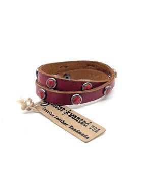 Red Stud Adventure Tavel Double Wrap Leather Tooled Western Bracelet NEW